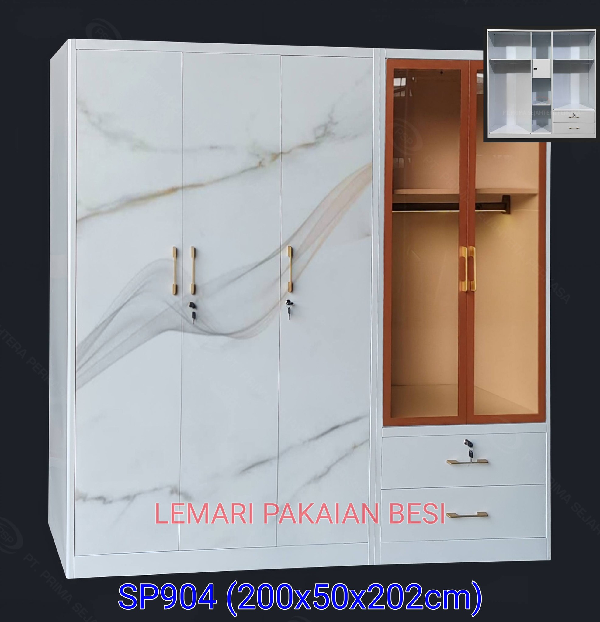 Lemari Pakaian Besi 5 Pintu + Led