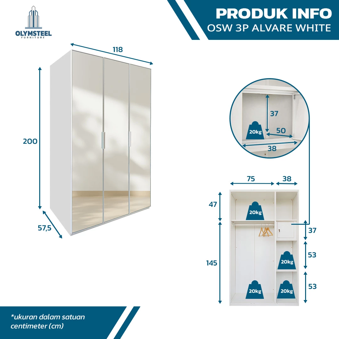 Lemari Pakaian Baju 3 Pintu - OSW 3P ALVARE